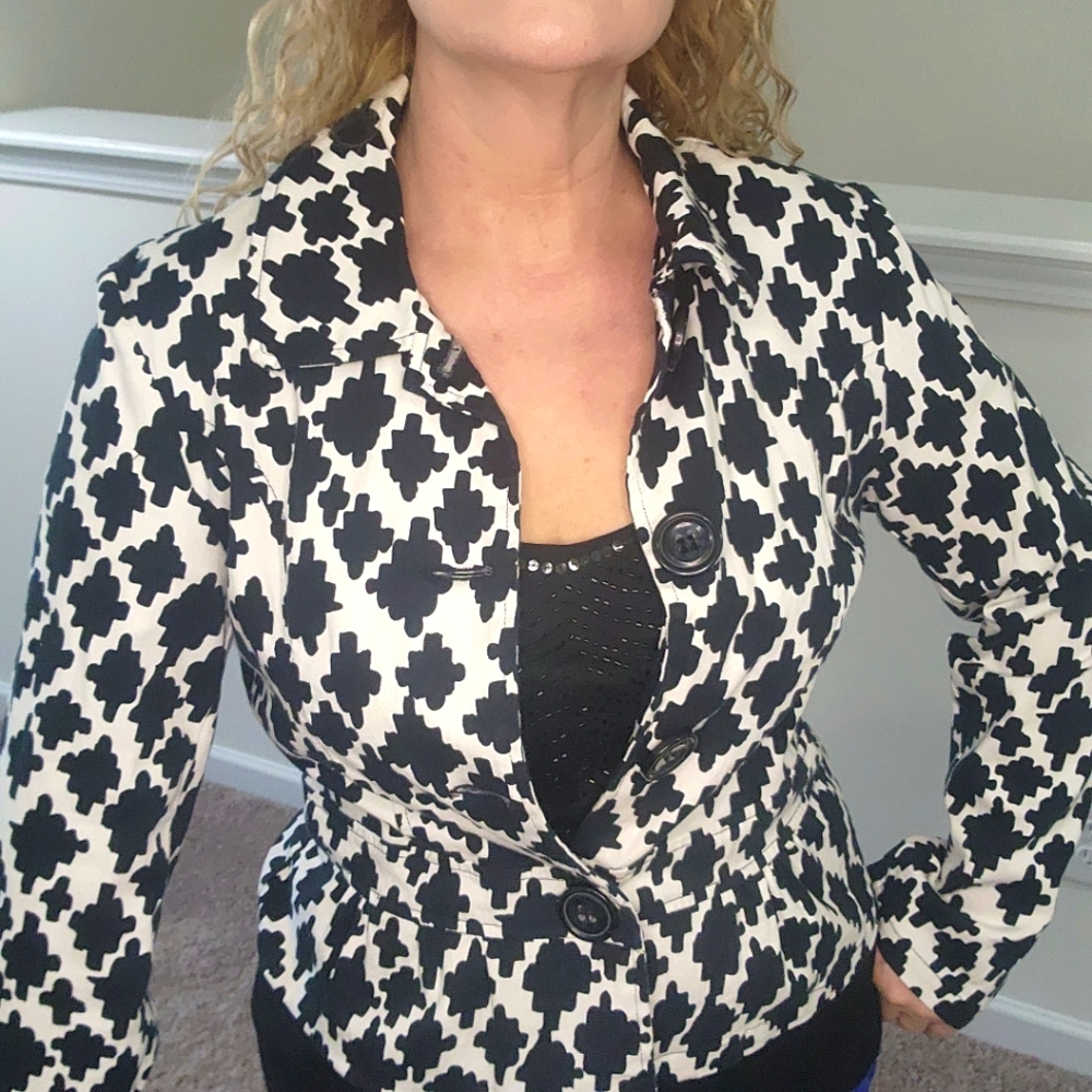 Bamboo Traders black white jacket blazer oversized 4 button closure SZ M